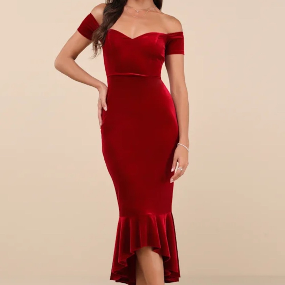 Lulu's Off-Shoulder High Low Red Dress